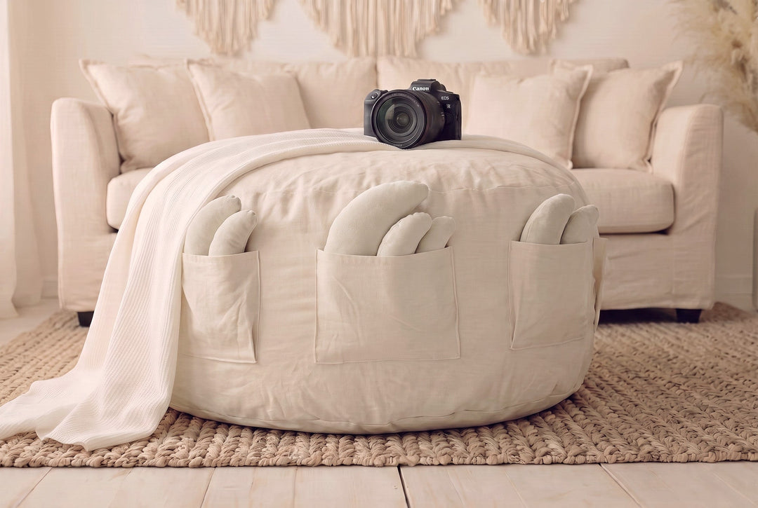 Newborn photography posing bean bag styled for a professional studio setup