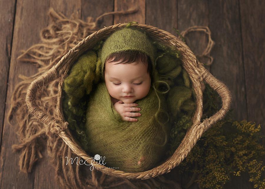 Newborn Posing with a Basket | Princess & the Pea Props
