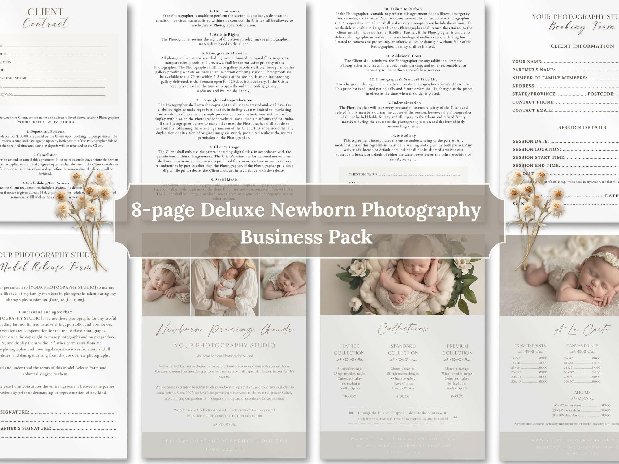 Deluxe Newborn Photography Template Pack - 8 Pages - Design 1