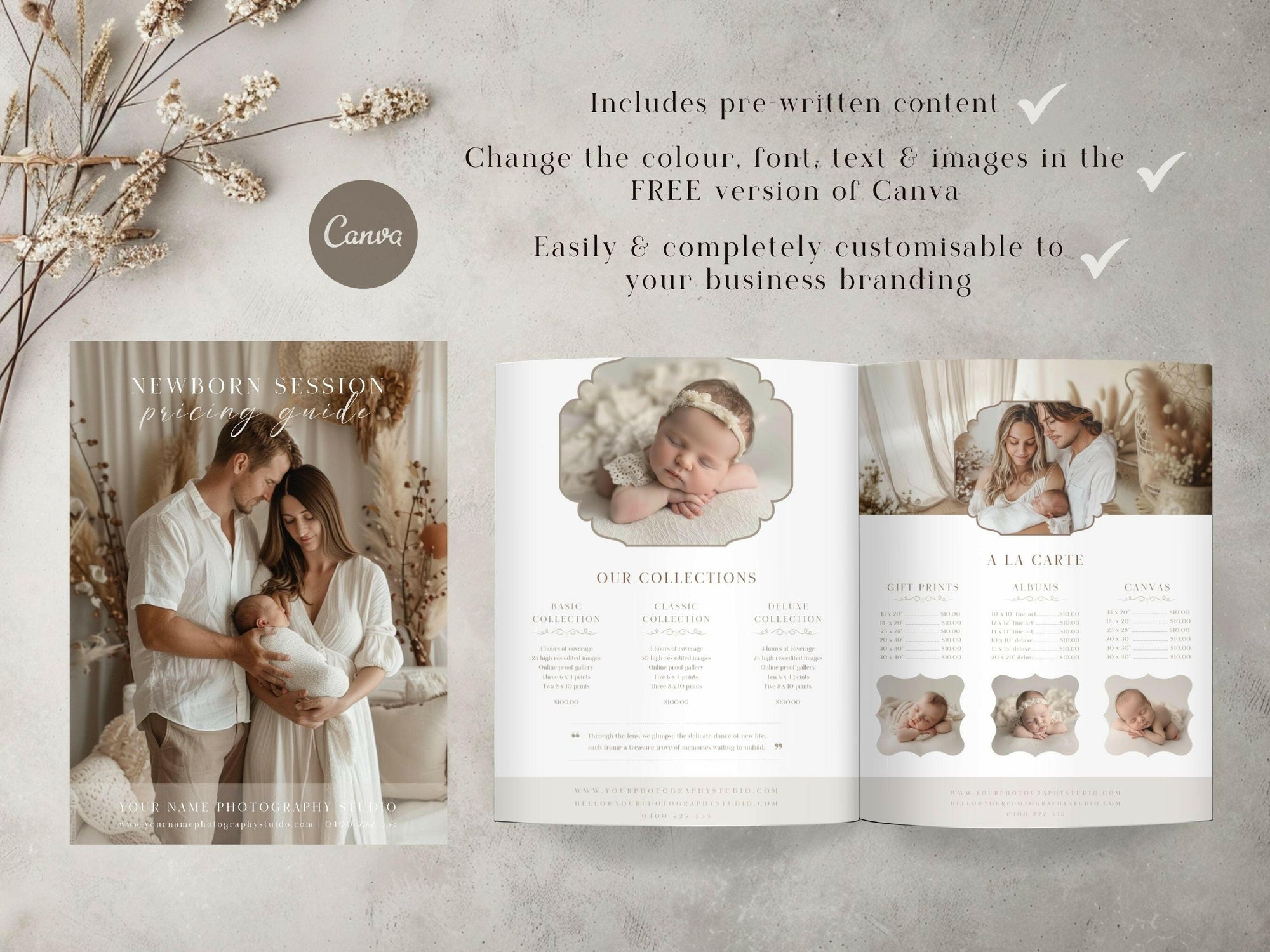 Newborn Pricing Guide for Canva - 3 Pages - Design 2