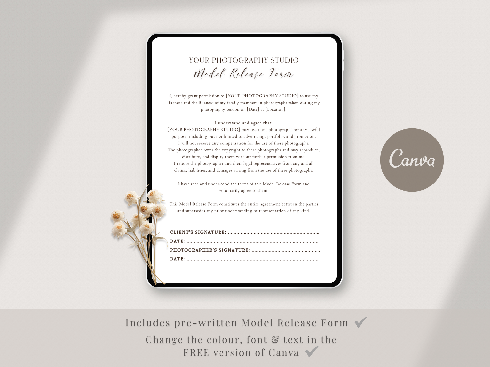 Family Photography Model Release Form Canva Template