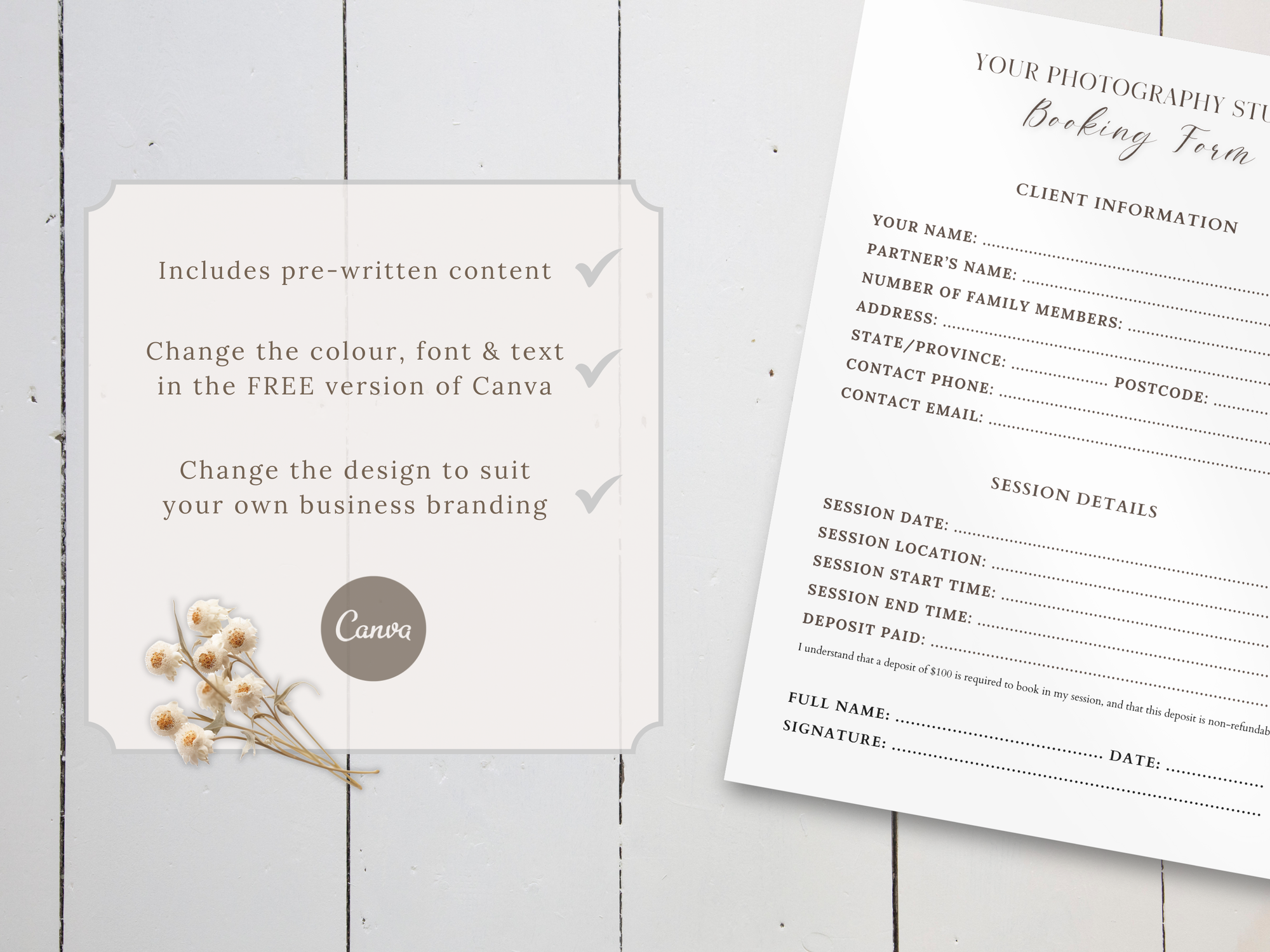 Family Photography Booking Form Canva Template