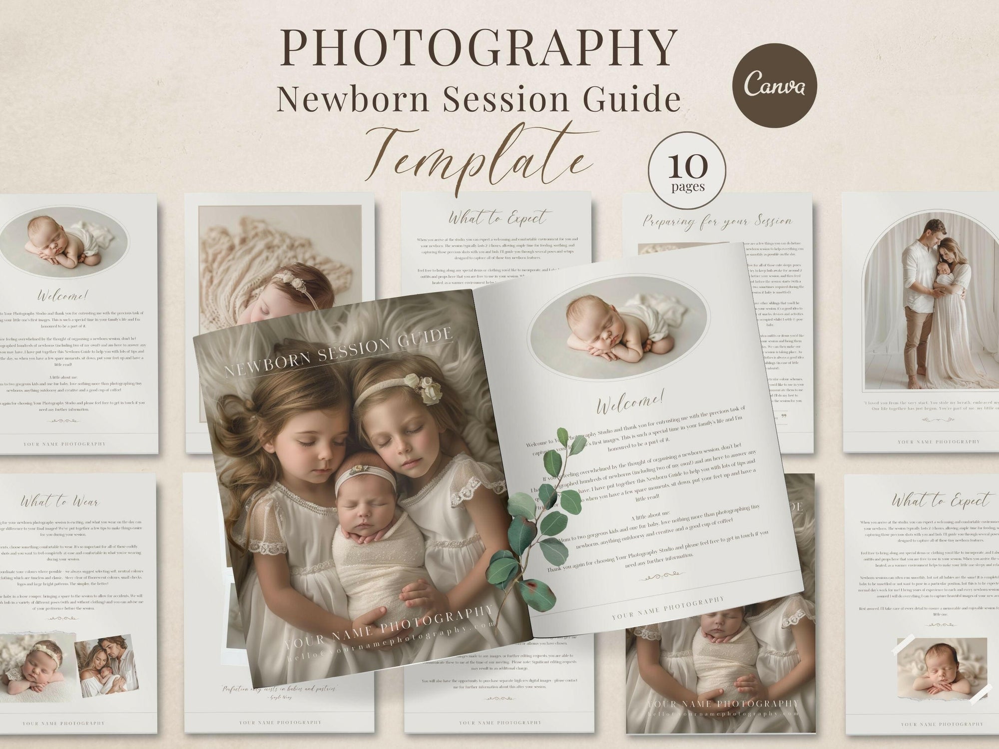 Newborn Session Guide for Canva - 10 Pages - Design 1