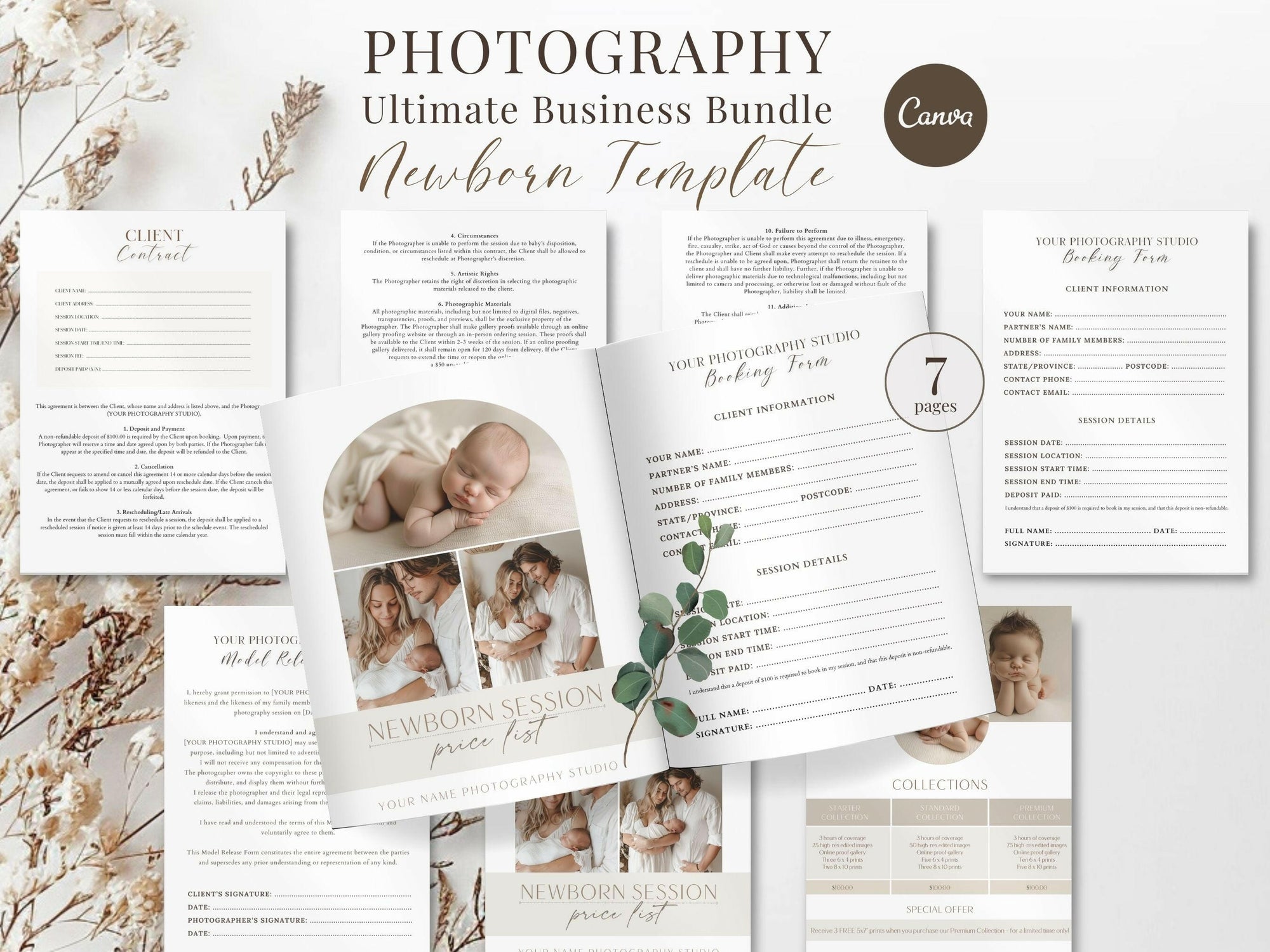 Ultimate Newborn Photography Template Pack - 7 Pages - Design 2