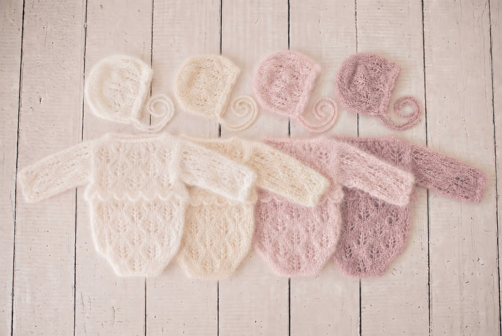 Primrose Knit Romper &amp; Bonnet Sets